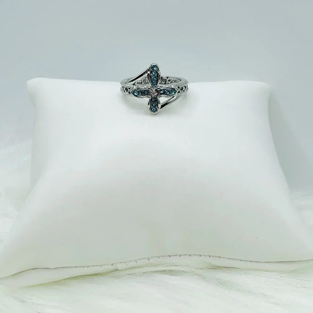 Blue Rhinestone Cross Ring Size 8